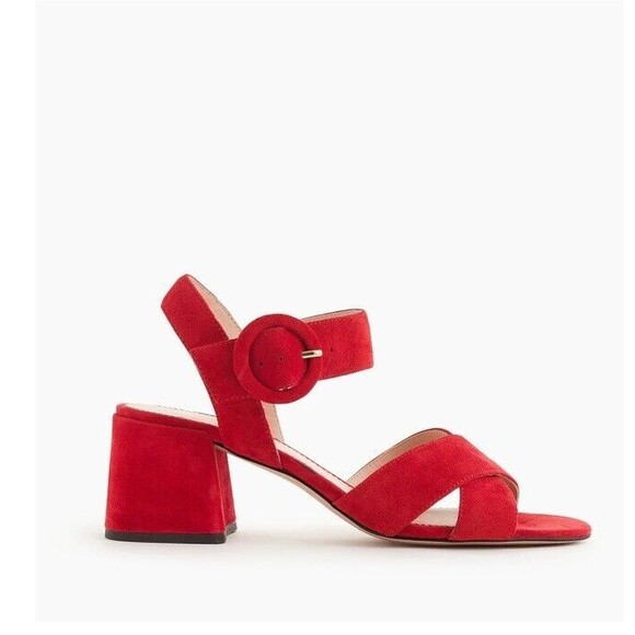 J Crew Strappy Block Heels Red Suede PENNY Sandals Women's Red Size 10.5M - Picture 2 of 9